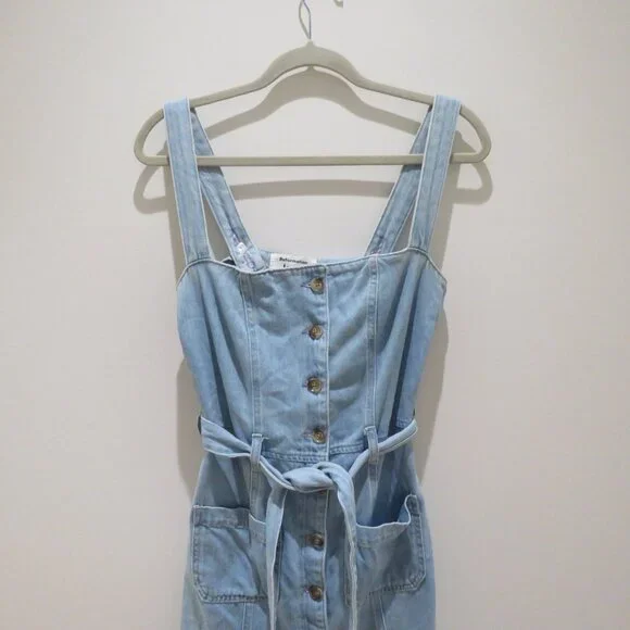 REFORMATION Farrah Chambray Denim Midi Dress Size 4 Palawan Blue Preppy Summer - Picture 3 of 16